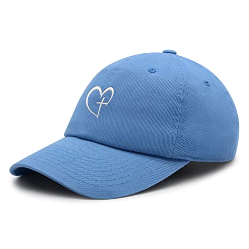 JPAK Heart and Cross Premium Dad Hat Embroidered Cotton Baseball Cap Christian Faith - color: Light Blue