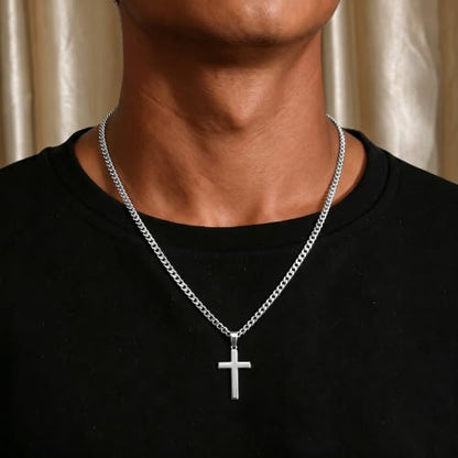 Deefire Stainless Steel Cross Necklace for Men 5mm Cross Chain for Men