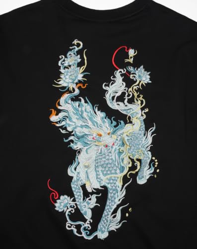 Niepce Inc Men's Embroidered Graphic Crewneck Sweatshirt - color: Black-blue Kirin, size: Medium