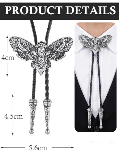 Western Cowboy Bolo tie for Men Women Gold Silver Death Skull Moth Cross Bolo Tie Christmas Deer Rooster Wolf Necktie Gift - color: 1# Silver Death Moth