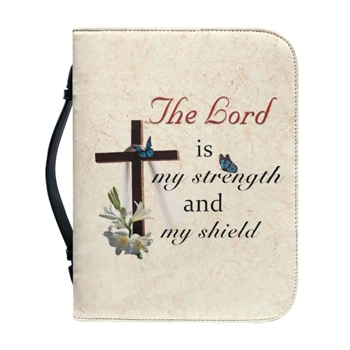 Cross Bible Covers for Women Bible Holder Case with Handle Easy to Store PU Leather Bible Organizer Bag for Women Man Large Size - color: Cross White, size: 2XL