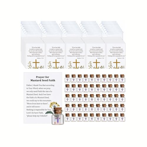 50 Pack Christian Faith Favors Bulk, Mini Glass Bottle Keepsakes with Matthew 17:20 Cards & Organza Bags, "Move Mountains" Religious Inspirational Gifts for Church, Baptism, Sunday School(White-Cross-50Pcs) - color: White-Cross-50Pcs