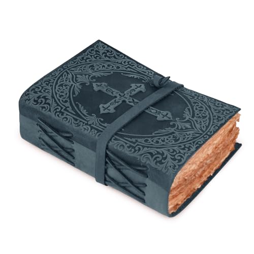 LEATHER VILLAGE Leather Bible Journal Cross Embossed, Navy Blue 7x5. - color: Blue, size: 7 inches X 5 inches