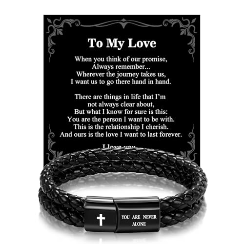 Christian Bracelet for Men, Bible Verse Leather Cross Gift for Men - color: A-To My Love