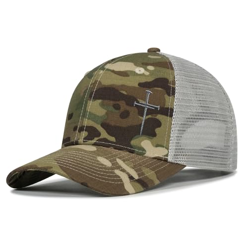 Christian Hats for Men Women,Jesus 3 Nail Cross Hat Christian Religious Gifts for Birthday/Christmas - color: 493.camo-3