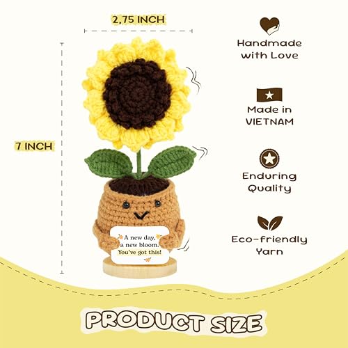 Positive Crochet Sunflower Gifts for Coworker Leaving, New Job Gifts for Women, Farewell Goodbye Going Away Gift, New Beginnings Motivational Desk Decor - color: Sunflower