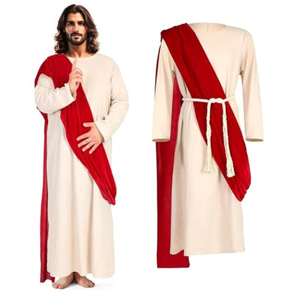 Men's Jesus Costume Christian Biblical Robe Medieval Missionary Outfits Halloween Cosplay Cloak - size: Small