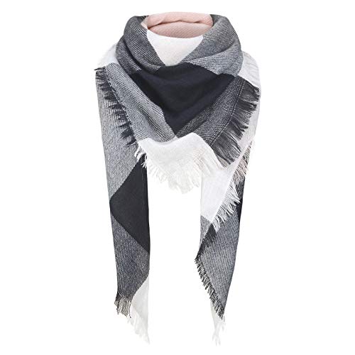 American Trends Scarfs for Women Winter Triangle Scarf Classic Plaid Warm Scarf Soft Scarves Knitted Wrap Shawl - color: A Triangle Pink & Black
