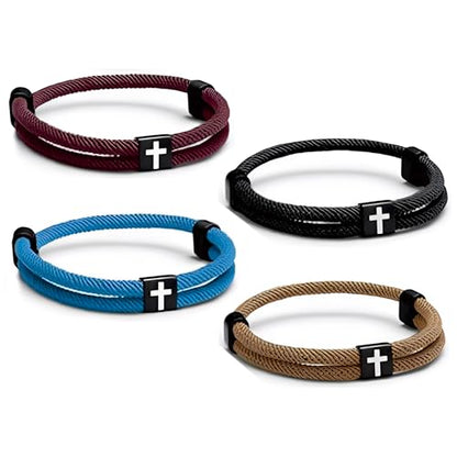 4Pcs WWJD Bracelets, Cross Bracelet for Men, Adjustable Braided Christian Bracelet for Men. Fashion Jesus Bracelets. Christian Gifts for men - color: Red, black, blue, brown