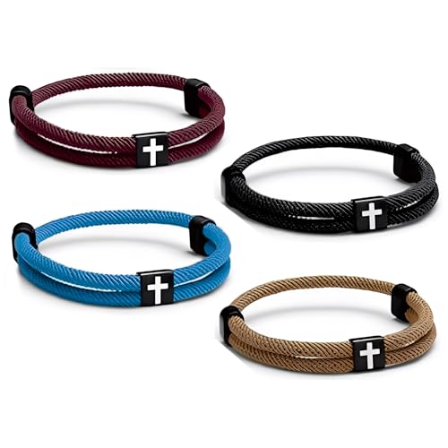 4Pcs WWJD Bracelets, Cross Bracelet for Men, Adjustable Braided Christian Bracelet for Men. Fashion Jesus Bracelets. Christian Gifts for men - color: Red, black, blue, brown