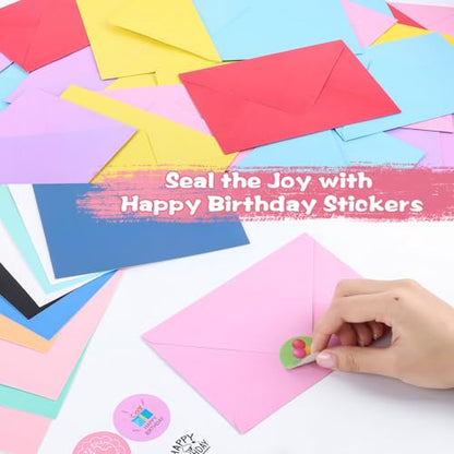 50 Pack Assorted Birthday Cards with Envelopes & Stickers, Blank Happy Birthday Cards Bulk Box Set, 4 x 6 Inches, 50 Unique Designs for Women, Kids, Family, Friends, Work, Office