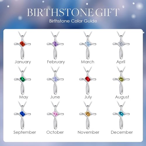 Cross Necklace for Women 925 Sterling Silver Birthstone Necklace for Women - color: 09-Sep-Sapphire