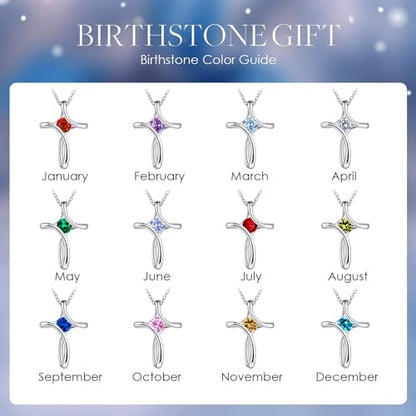 Cross Necklace for Women 925 Sterling Silver Birthstone Necklace for Women - color: 09-Sep-Sapphire