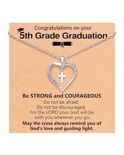 UPROMI Cross Necklace for Girls Back to School Baptism Graduation Gifts - style: 5th Grade Graduation