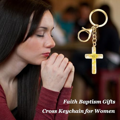 Angyape Cute Christian Cross Keychain for Women Purse Bag Charms Car Key Rings Accessories Flower Design Jesus Faith Gifts - color: D: Yellow Keychain
