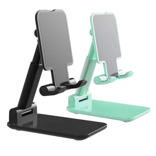 Phone Stand for Desk, Cell Phone Holder Cute Smart Cellphone Stand Foldable Stands Compatible with Under 8" Devices, Office Accessories, Black-Green - color: H-Black-Green