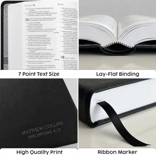 Printualist Personalized NLT Bible, Custom Engraved Name and Scripture Reference, Red Letter New Living Translation Text, Faux Leather Christian Gift for Daily Devotion and Church, Classic Black - color: Classic Black