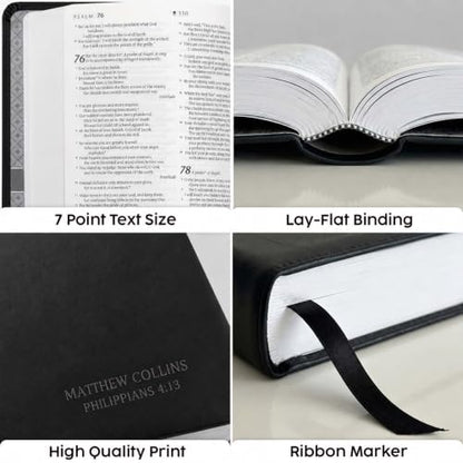 Printualist Personalized NLT Bible, Custom Engraved Name and Scripture Reference, Red Letter New Living Translation Text, Faux Leather Christian Gift for Daily Devotion and Church, Classic Black - color: Classic Black
