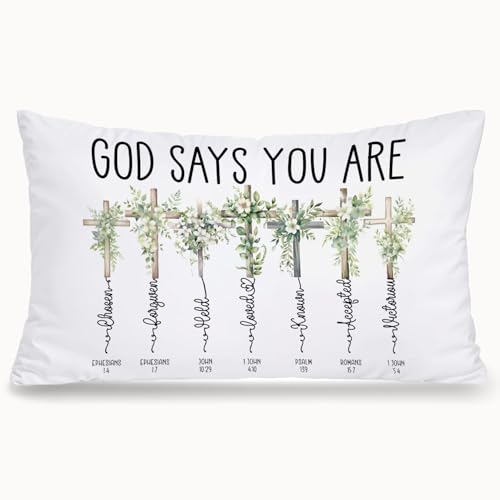 Floral Cross Christian 12x20 Pillow Cover, Bible Verse Home Decor, God Says You are Religious Decorative Throw Pillow Covers Pillowcases for Church Home Living Room Bedroom Decor - color: Bible(white01)