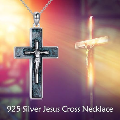 YFN Cross Necklace Sterling Silver Religious Cross Pendant Jewelry Christian Gifts for Women Men - style: A. Crucifix Turquoise