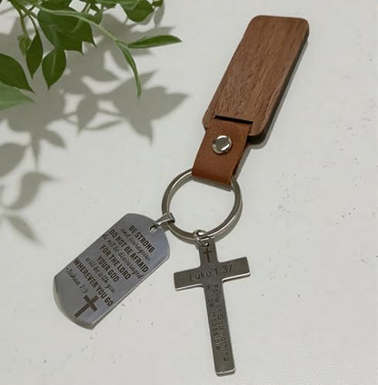 Christian Keychain with Bible Verse - Joshua 1:9 Luke 1:37 Cross Key Ring, Religious Inspirational Gift for Men Women Christian Keychain with Bible Verse