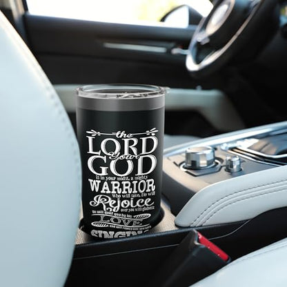 Bible Verse Shirt - Lord God Zephaniah 3:17 Christian Gift Stainless Steel Insulated Tumbler - color: Black