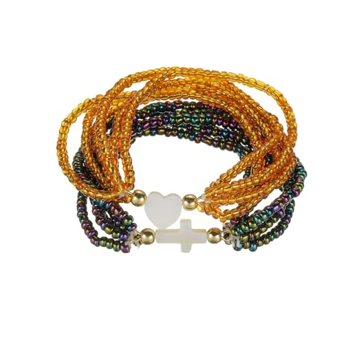 5Pcs Set Cross Beaded Crystal Turquoise Colorful Stretch Bracelet Christian Matching Strand Bracelet for Women Holiday Bohemian Boho Jewelry Multilayered Handmade - color: F