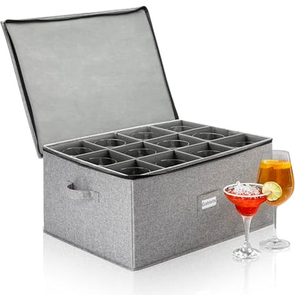Stack Store Plus More Hard Shell Goblets Storage Box with Dividers - 21" W x 15.5" D x 10" H - Stackable with Fully Padded Interior - Great for Cocktail and Wide Bar Glasses - style: Goblets Storage