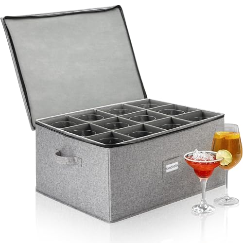 Stack Store Plus More Hard Shell Goblets Storage Box with Dividers - 21" W x 15.5" D x 10" H - Stackable with Fully Padded Interior - Great for Cocktail and Wide Bar Glasses - style: Goblets Storage