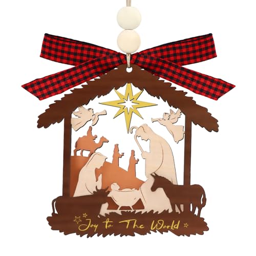 D4DREAM Nativity Scene Christmas Ornament Wooden Joy to The World Ornament - color: A01