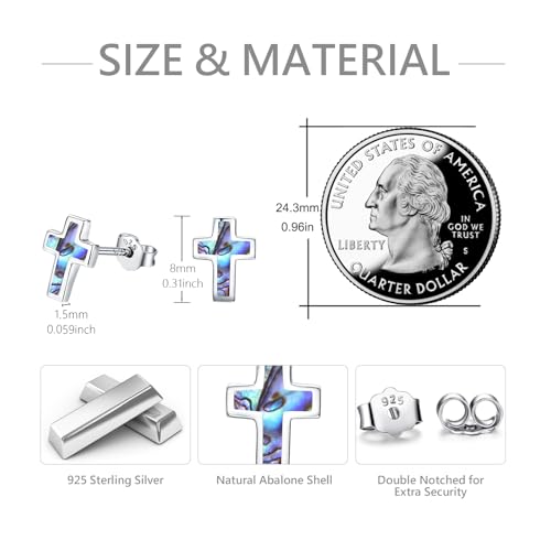 Opal Cross Stud Earrings, 925 Sterling Silver Hypoallergenic Stud Earrings - style: Abalone cross 8mm