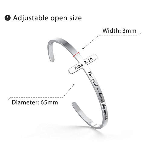 M MOOHAM Silver Cross Bracelet, Christian Gifts for Women - color: For god so loved the world