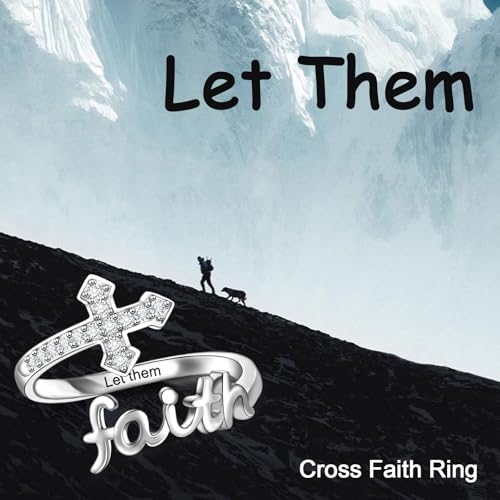 Helonley Cross Faith Ring for Women - 925 Sterling Silver Inspiration Rings - style: Let Them