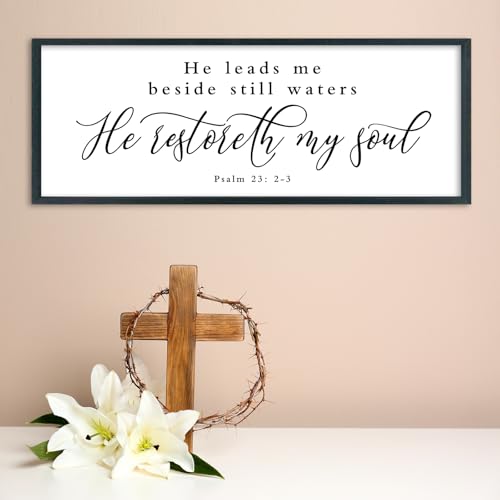 SRSZHIYUE Psalm 23 Wall Art He Leads Me Beside Still Waters 40"×15" Black - color: He Leads Me Beside (Black), size: 40"L x 15"W