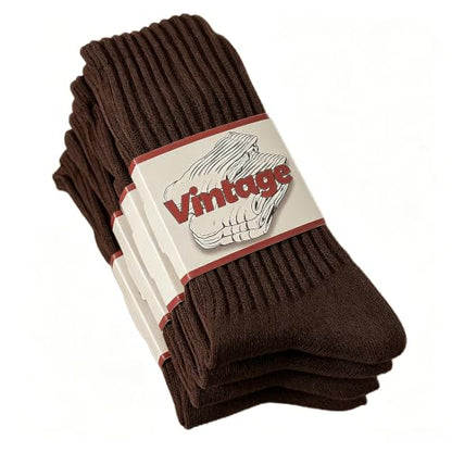 DAUCO 4 Pairs 98% Cotton Socks for Men Women Crew Seamless Fall Slouchy Socks - color: Brown, size: 10-13