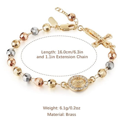 HZMAN Brass Virgin Mary Cross Rosary Bead Bracelet for Women - color: To My Daughter