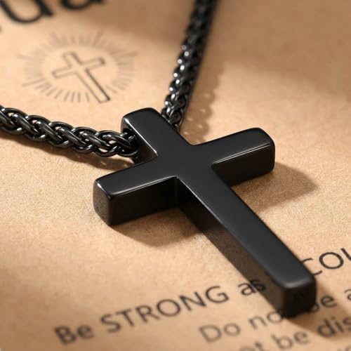 Stainless Steel Cross Necklace for Men, Philippians 4:13/Joshua 1:9/Isaiah 41:10 Scripture Pendant - Religious Baptism & Confirmation Gift for Husband,Teens 13+,Him - style: Joshua 1:9
