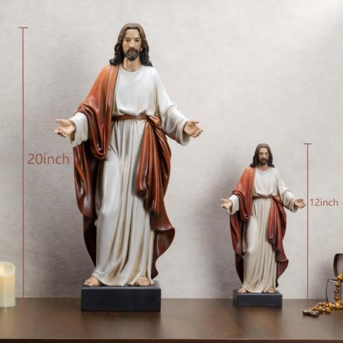 20 Inch Jesus Statue with Open Arms, Hand Painted Large Jesus Christ Figurine in Red Robe, Realistic Religious Resin Sculpture Christian Home Decor for Prayer Room, Church, Gift - color: Red Robe, size: 20inch