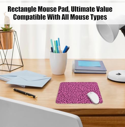 Trendy Hot Pink Leopard Print Mouse Pad for Desk, Funky Y2K Cheetah Print Mousepads with Anti-Slip Rubber Base for Computer Laptop Home Office Desk Accessories, 9.5x7.9 Inch - color: Square mouse pad-Pink leopard print