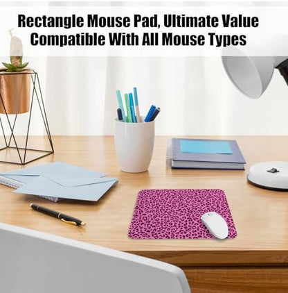 Trendy Hot Pink Leopard Print Mouse Pad for Desk, Funky Y2K Cheetah Print Mousepads with Anti-Slip Rubber Base for Computer Laptop Home Office Desk Accessories, 9.5x7.9 Inch - color: Square mouse pad-Pink leopard print
