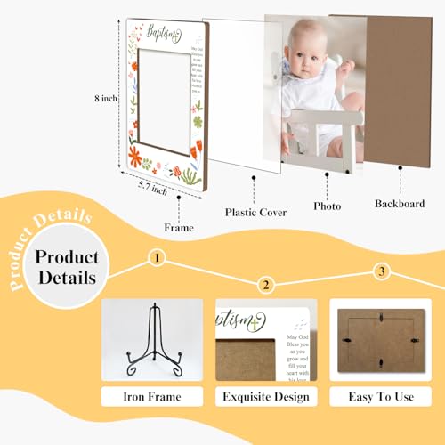 Baby Blessings Baptism Wooden Photo Frame Christian Gifts Baptism Presents for Baby from Godparents, Wooden Photo Frame with Iron Stand for Tabletop or Desktop Display (4x6" Vertical Photo) - 41
