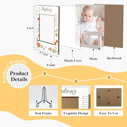 Baby Blessings Baptism Wooden Photo Frame Christian Gifts Baptism Presents for Baby from Godparents, Wooden Photo Frame with Iron Stand for Tabletop or Desktop Display (4x6" Vertical Photo) - 41