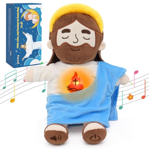 15" Soothing Jesus Plush Toys that Breathes, Light up Plush of God - color: Blue