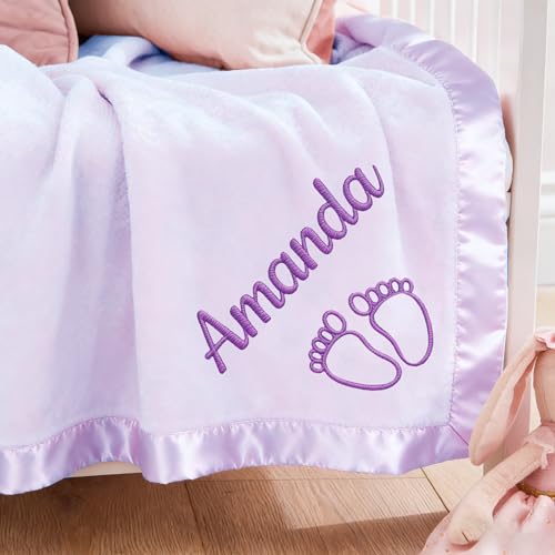 Personalized Baby Blanket with Embroidered Name,Custom Baby Receiving Blankets Soft Fleece Toddler Blanket for Newborn Baby Girl Shower Gifts -36" x 36" - color: Purple