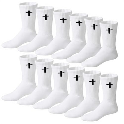 16 Pairs Christian Cross Socks Bulk Religious Elastic Crew Socks Christian Gifts for Men Women - color: White
