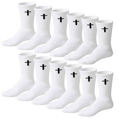 16 Pairs Christian Cross Socks Bulk Religious Elastic Crew Socks Christian Gifts for Men Women - color: White