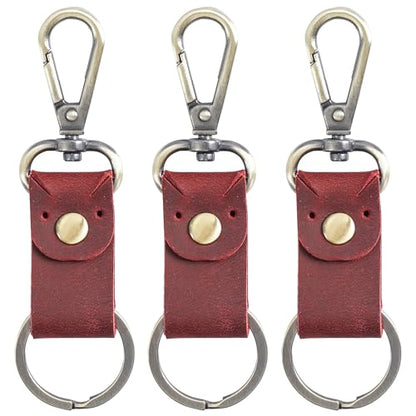Jack&Chris Genuine Leather Keychain, Small Keychain for Man and Women, Key Holder Mens Belt Key Chain Ring, Red Brown - color: 3pack-red