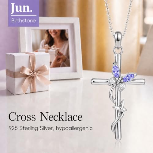 Distance Cross Necklace for Women 925 Sterling Silver Jewelry Pendant Necklace for Mom Wife Gift for Mother's Day or Birthday - style: 06-Light Purple