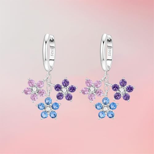 925 Sterling Silver Drop & Dangle Earrings for Women,Butterfly Dragonfly and Bee|Flower and leaf Earrings, Suitable for Sensitive Ears Fashion Jewelry Gift- Hypoallergenic Earrings - color: Romantic Flower