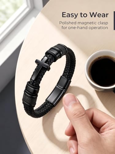 Cross Bracelet,Christian Bracelet for men - color: Black
